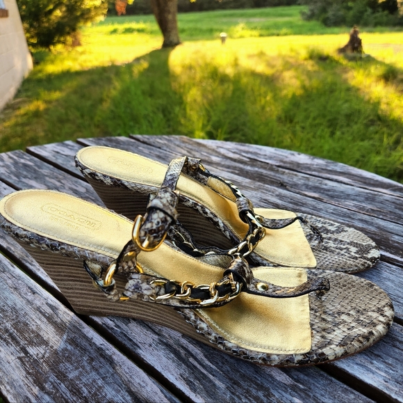 Coach Honora Python Snake T-Strap Wedge Sandals 11 - Picture 3 of 6